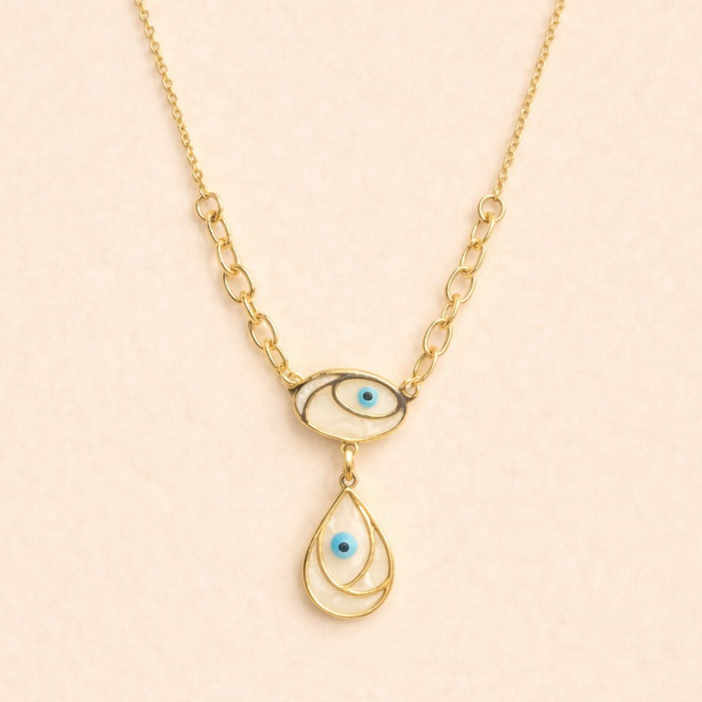 18k Gold Plated Blue Charm Nazar Necklace