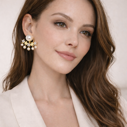 Korean Gold-Plated Stones Pearls Beaded Earring