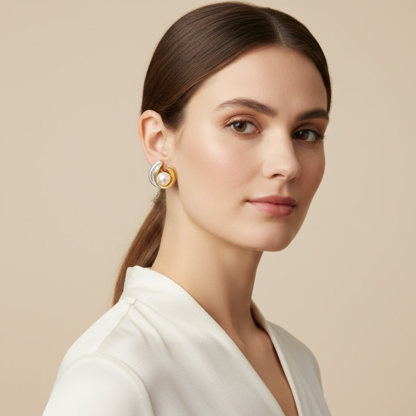 Dual Tone Pearl Designer Earrings