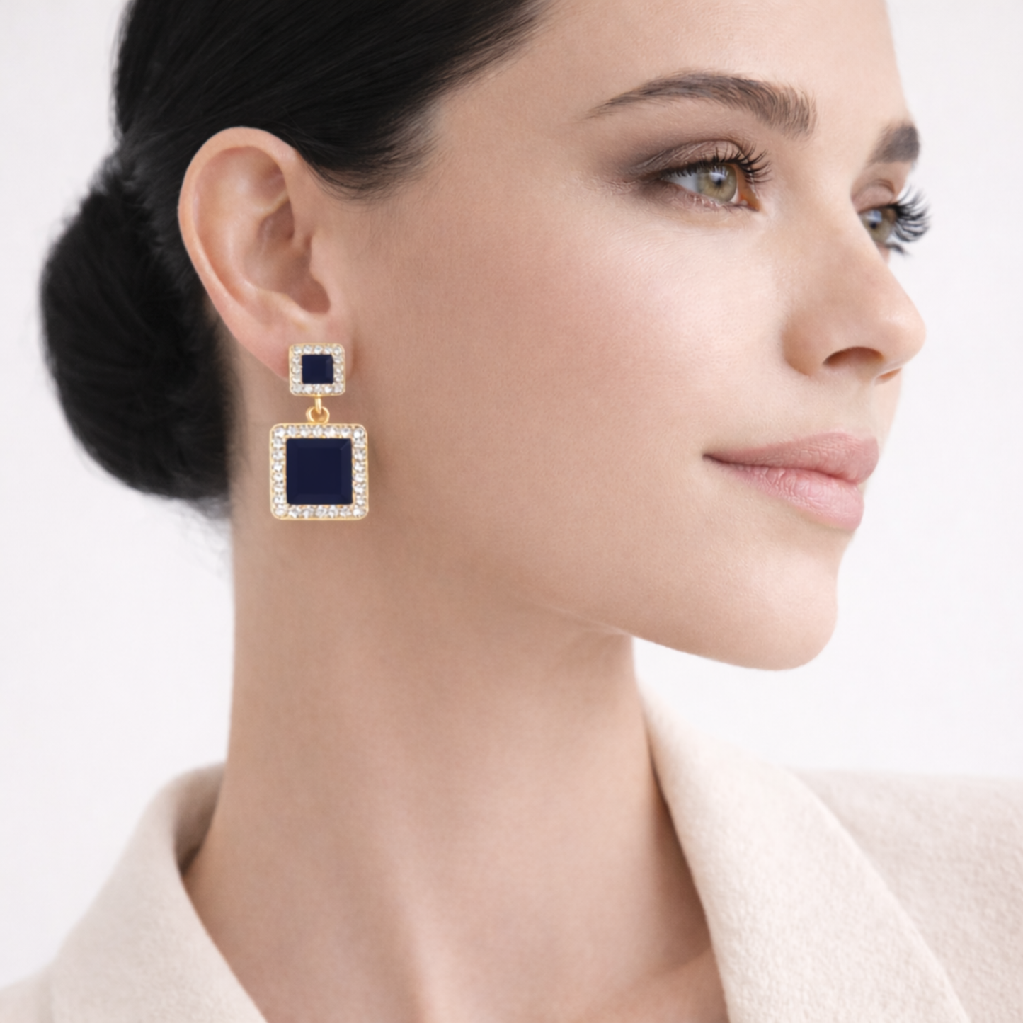 Gold-Toned Crystal Rectangular Shape Earring
