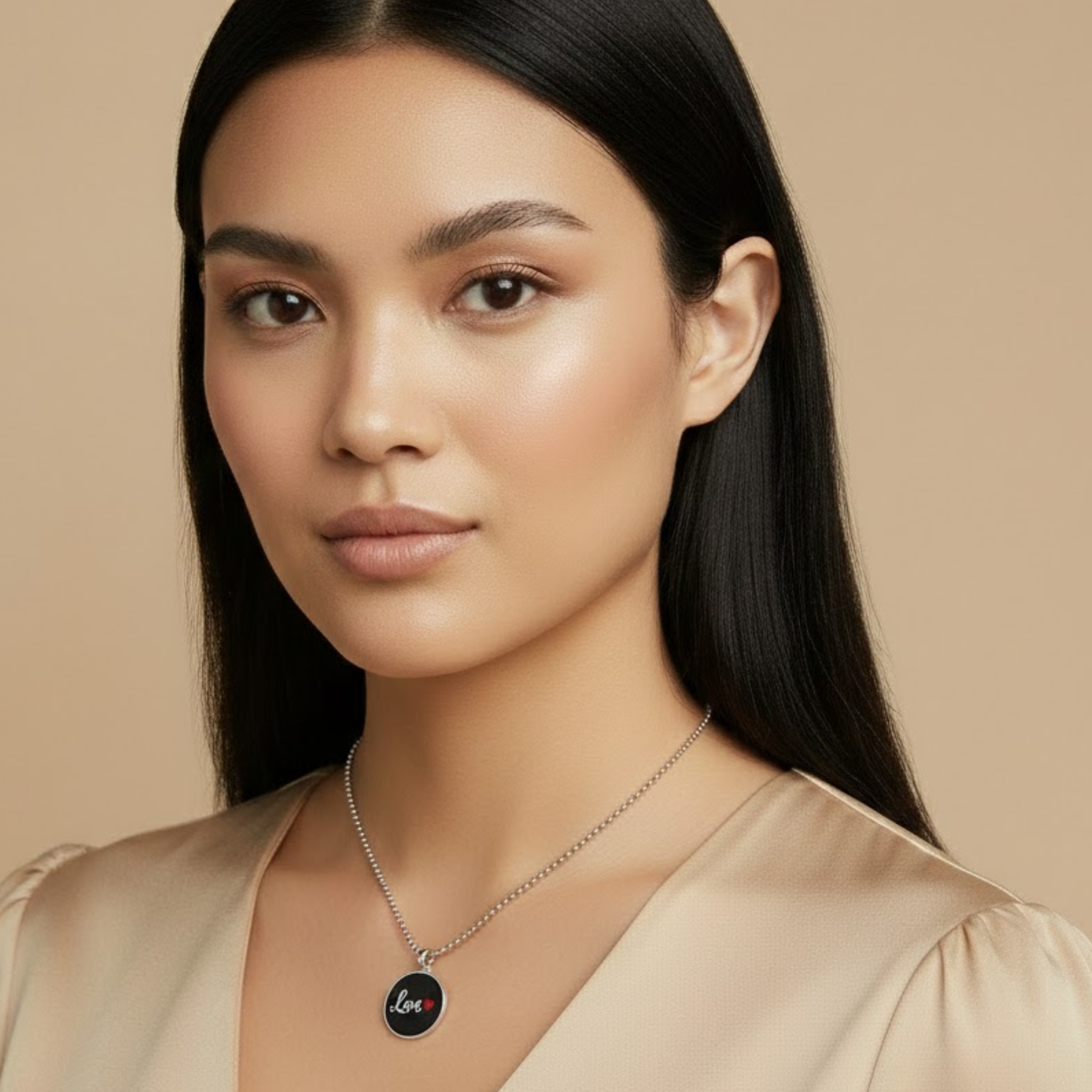 Black Love Round Pendant Necklace