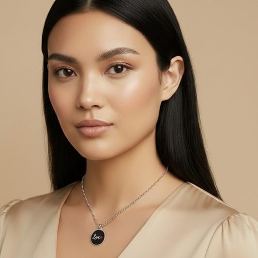 Black Love Round Pendant Necklace