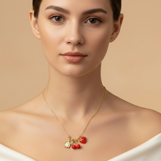 Berry Turtle Trio Anti-Tarnish Necklace