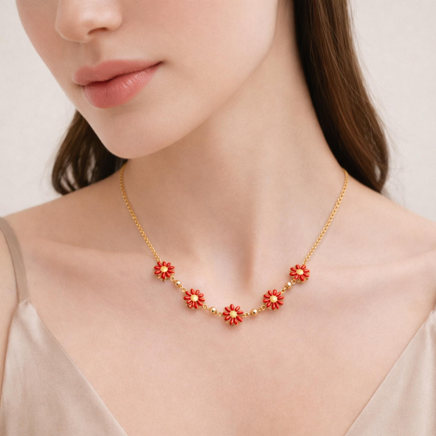 18k Gold Plated Beaded Daisy Necklace