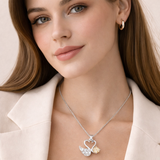 Silver Swan Heart Pendant Necklace