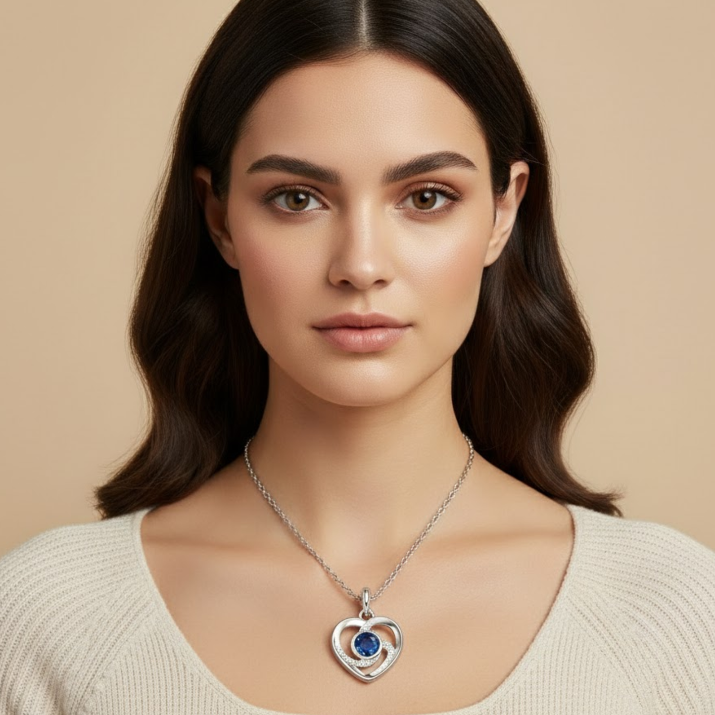 Crystal Heart Blue Stone Necklace
