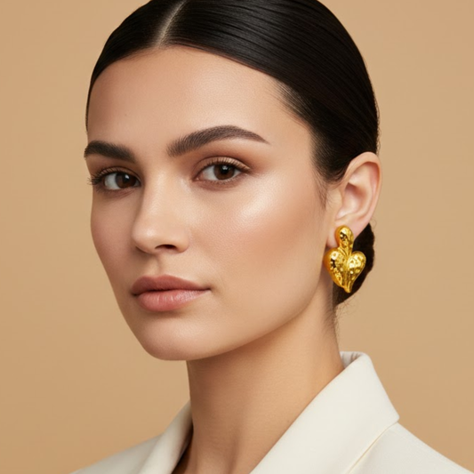 18K Gold Plated Studded Heart  Anti Tarnish Earrings