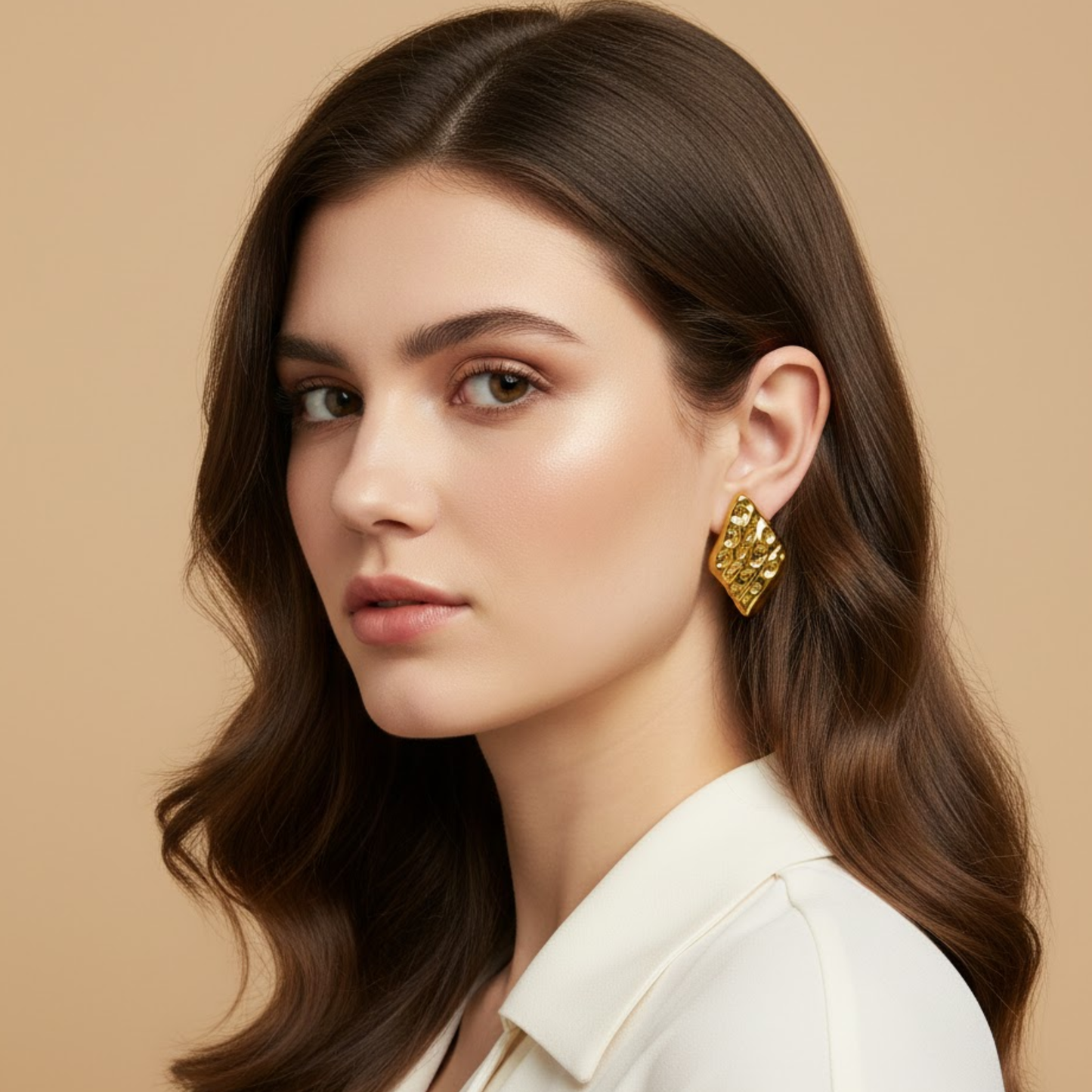 18k Gold Plated Rectangle Hammered Anti Tarnish Earring