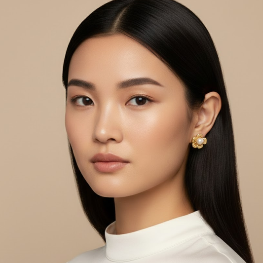18k Gold Plated Pearl Flower Anti Tarnish Earring
