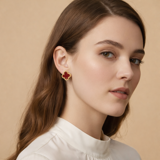 Scarlet Clover Anti Tarnish Stud Earrings