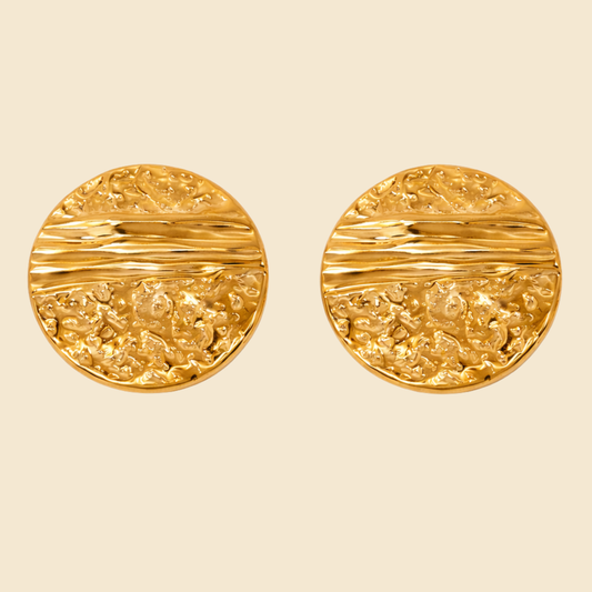 18K Gold Plated Virelle Statement Round Gold Studs
