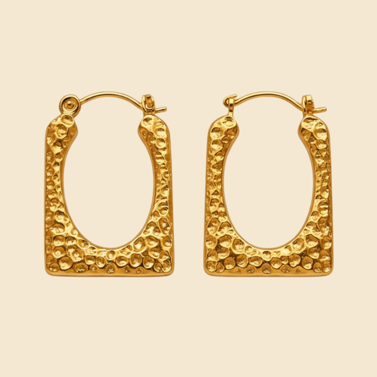 18K Gold Plated Lunara Textured Geometric Hoop Earrings