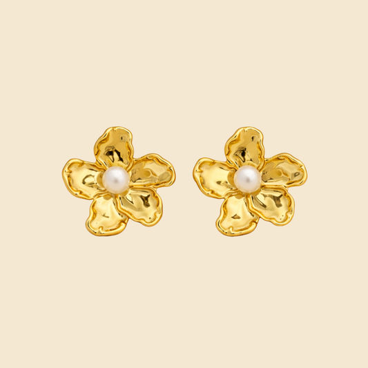 Elegant Petal  Flower Pearl Earrings