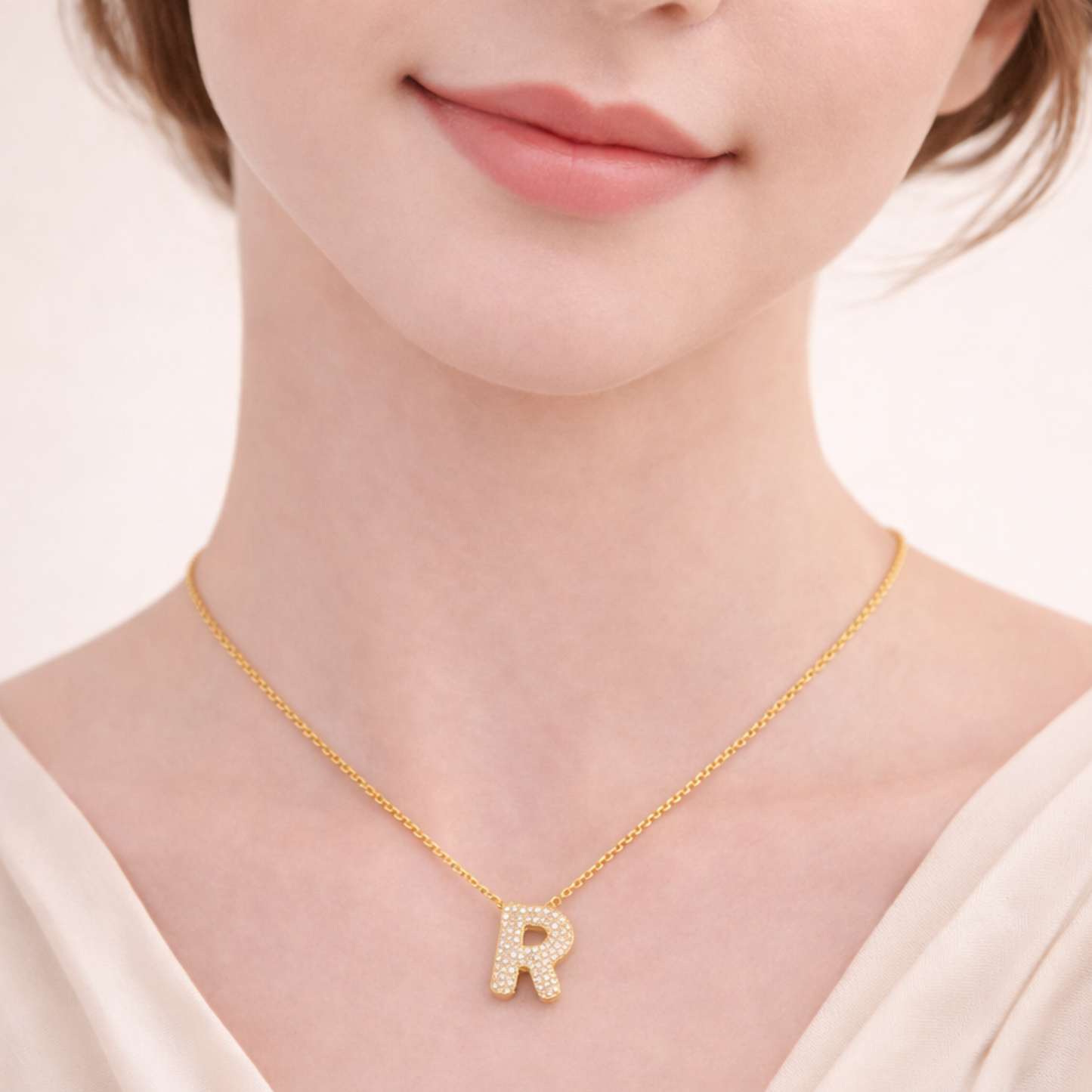 18k Gold Plated R Initial Necklace