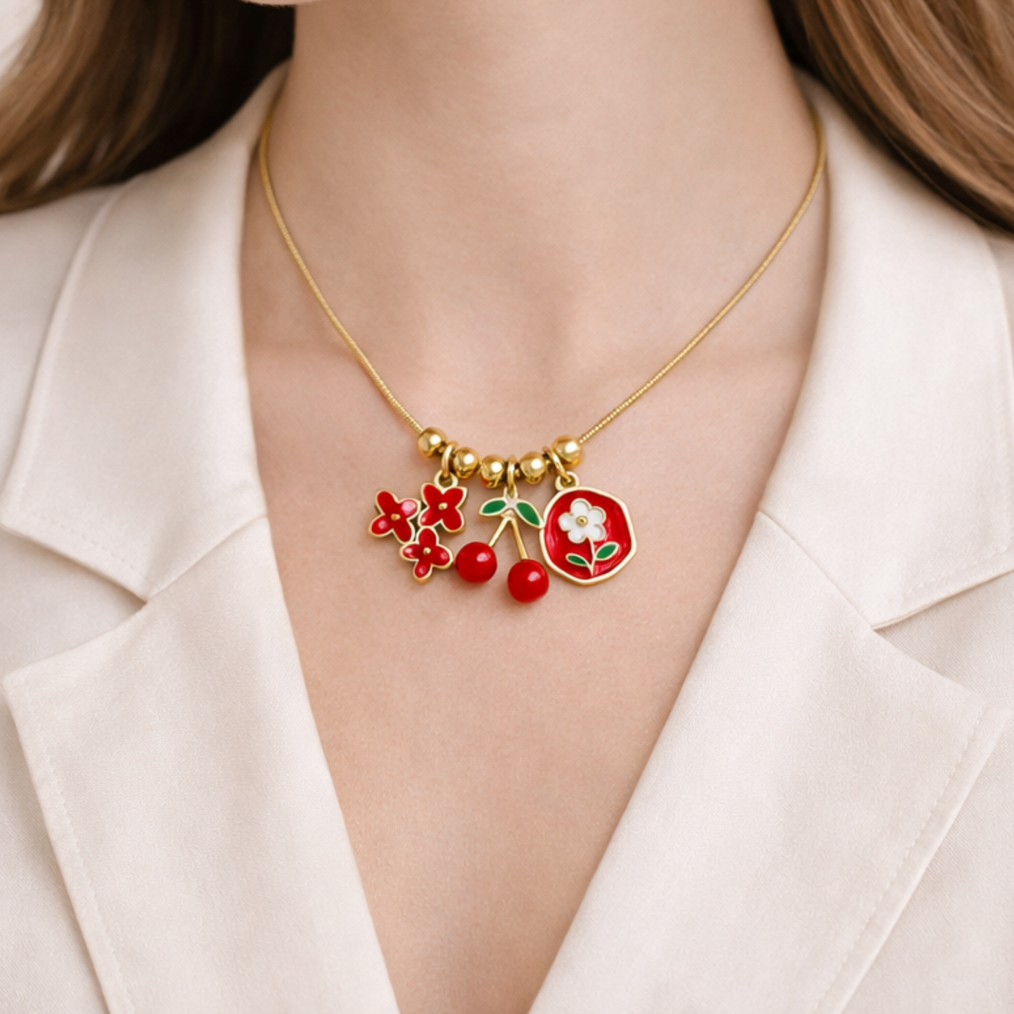 Flower Cherry Anti-Tarnish Necklace