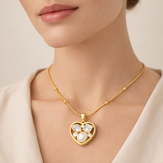 18K Gold Plated Heart Multi-Stonel Pendant Necklace