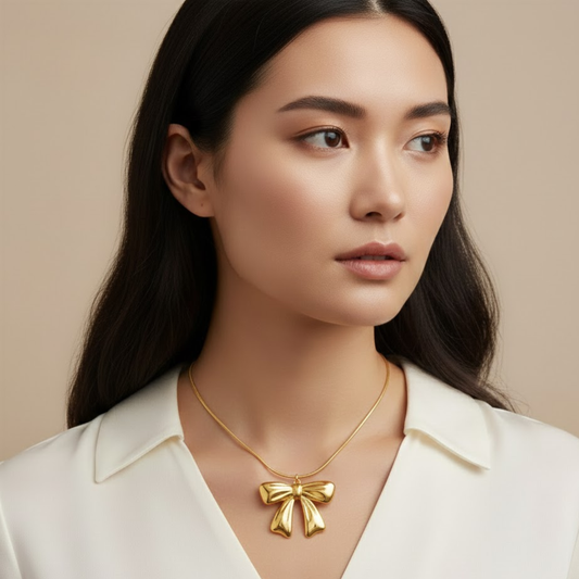 18K Gold Plated Bow Pendant Necklace for Women