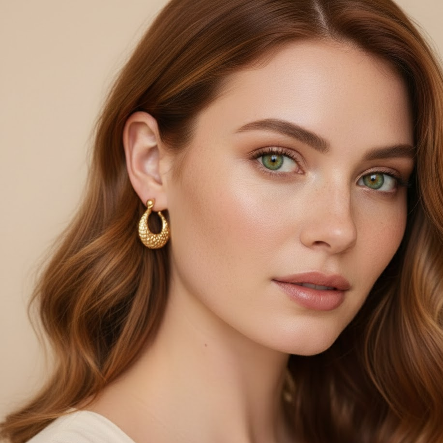18k Gold Plated  Hammered Hoop Earring
