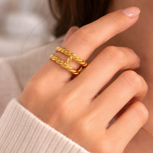 18K Gold Plated Intertwined Rope Ring