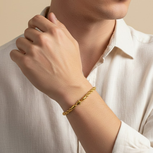 Men-18k Gold Plated Twisted Anti Tarnish Rope  Bracelet