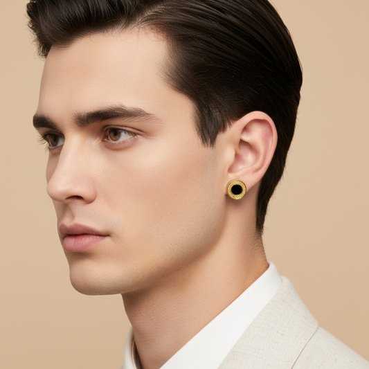 Men- Gold Obsidian Charm Earring