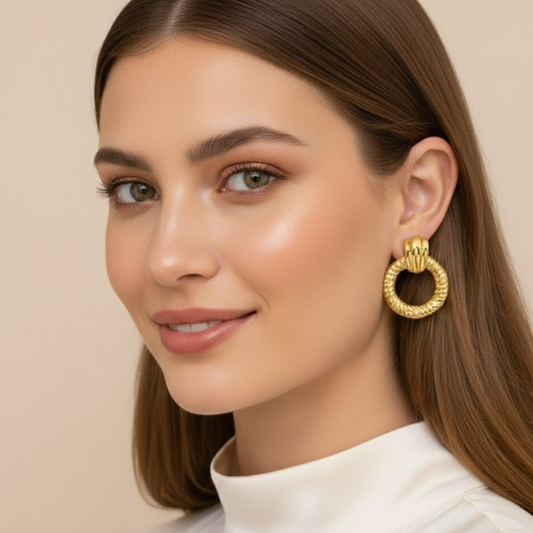18K Gold Plated Circle Bold Braid Earrings