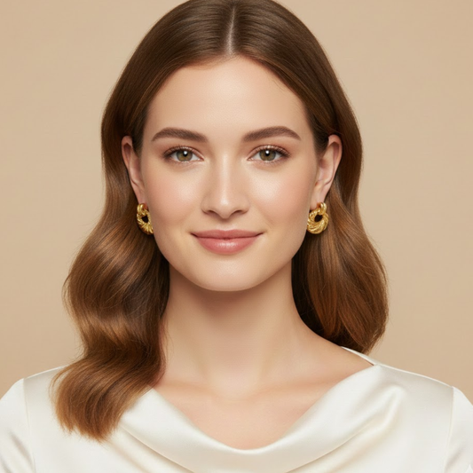 18K Gold Plated Classic Rope Design Hoops earring