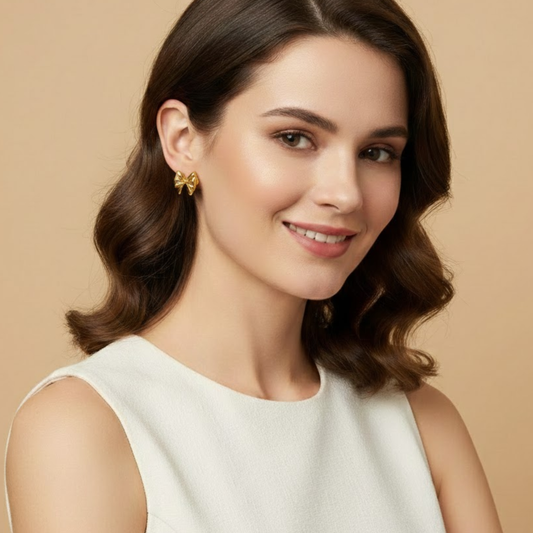 18K Gold Plated Luxe Bow Ribbon Earrings