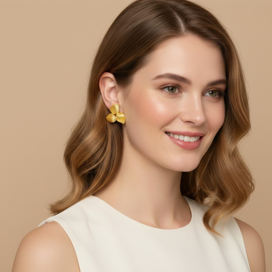 18K Gold Plated Leaf Cluster Chunky Earrings