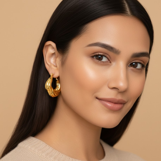 18K Gold Plated Vintage Geometric Hoop Anti Tarnish Earring