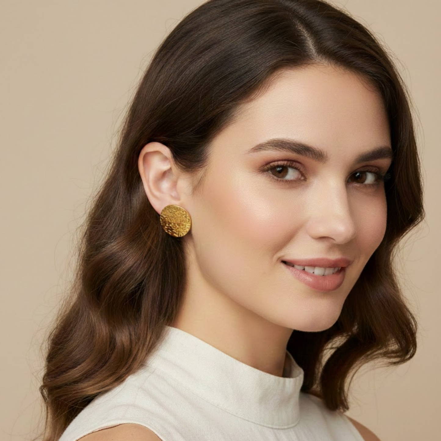 18K Gold Plated Round Textured Love Stud Earrings