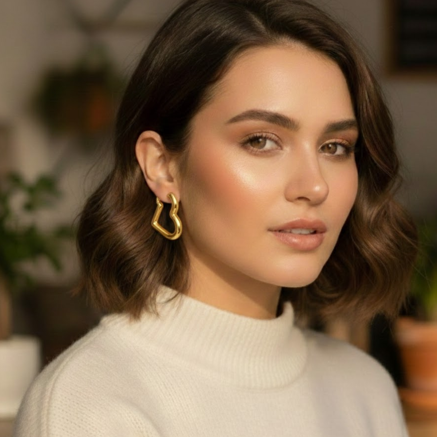 18K Gold Plated Heart Shape Hoops Anti Tarnish Earring