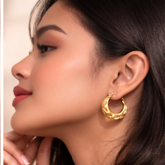 18K gold plated Lunara Textured Classic Hoop Earrings