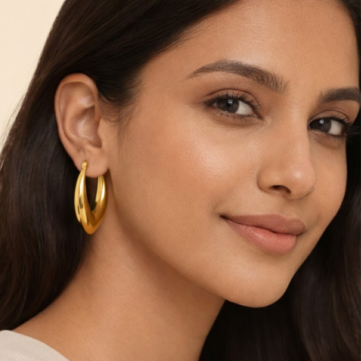 18K Gold Plated Elegant V-Drop Hoops Earring