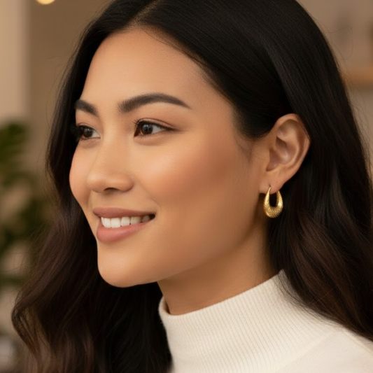 18K Gold Plated Mesh Pattern Hoops