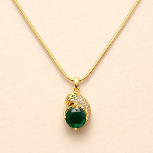 18K Gold Plated Emerald Panther Luxe Necklace