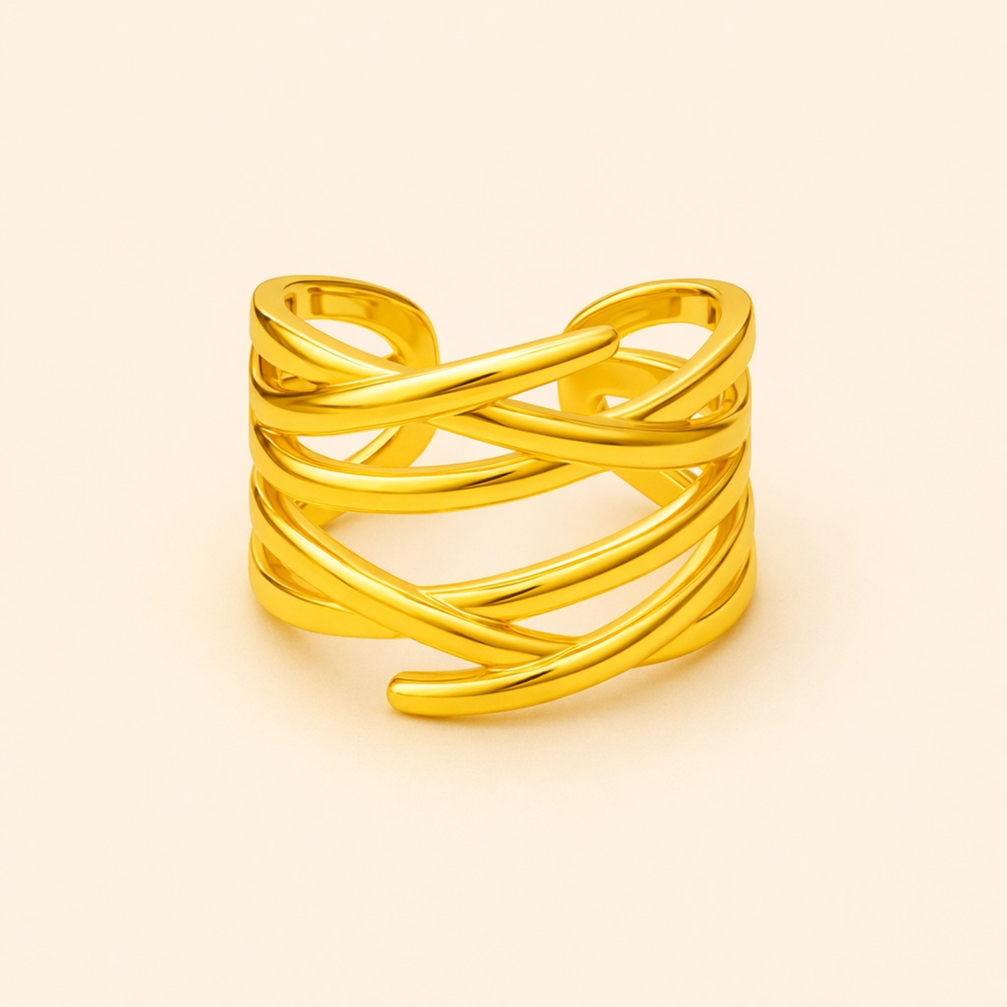 18k Gold Plated Luxe Crossline Cuff Ring