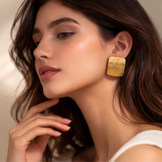 18K Gold Plated Rectangle Shaped Stud Earring