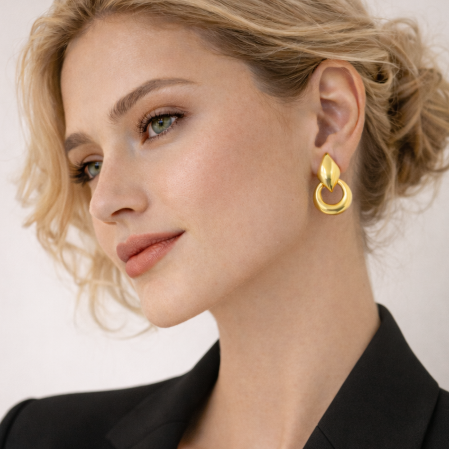 18K Gold Plated Round Ear Buckle Drop Earrings