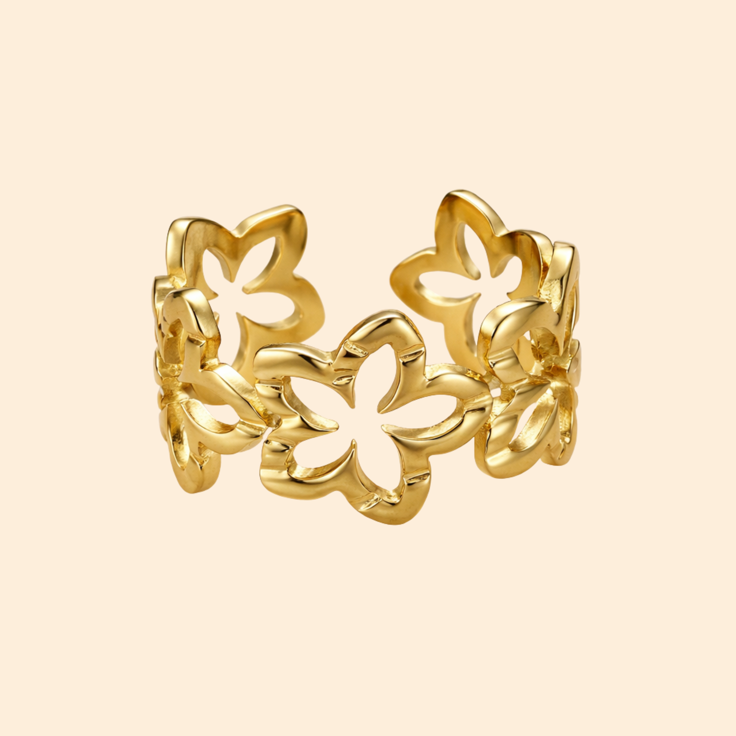 18k Gold Plated Eterna Flower Open Ring