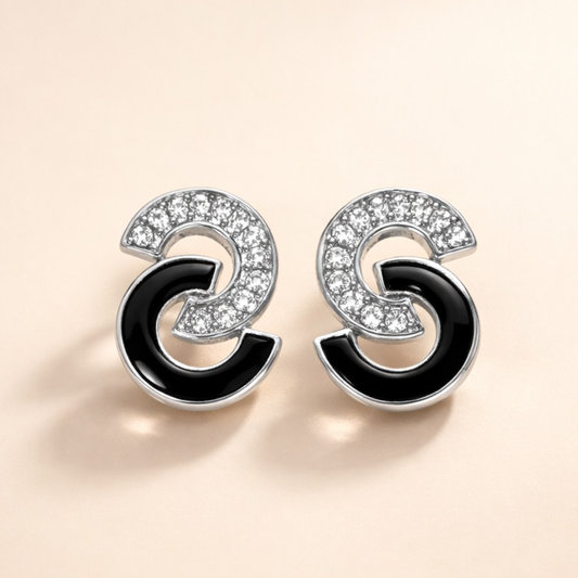 Luna Twist Black & Silver Studs Earring