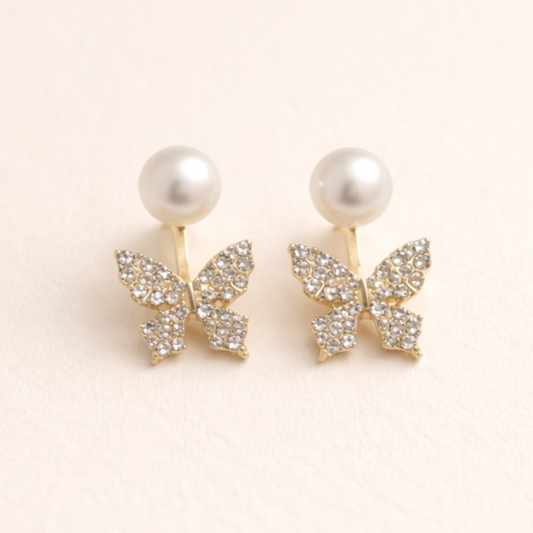 Golden Butterfly Pearl Drops Earring