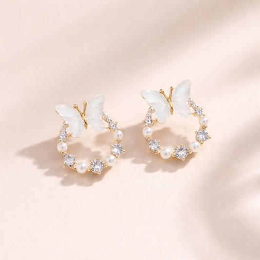 Ivory Flutter Pearl Circles Earrings