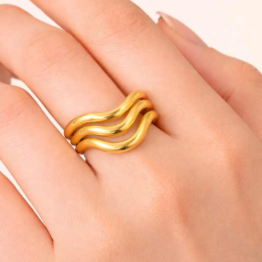 18k Gold Plated Ripple Wave Resizable Ring