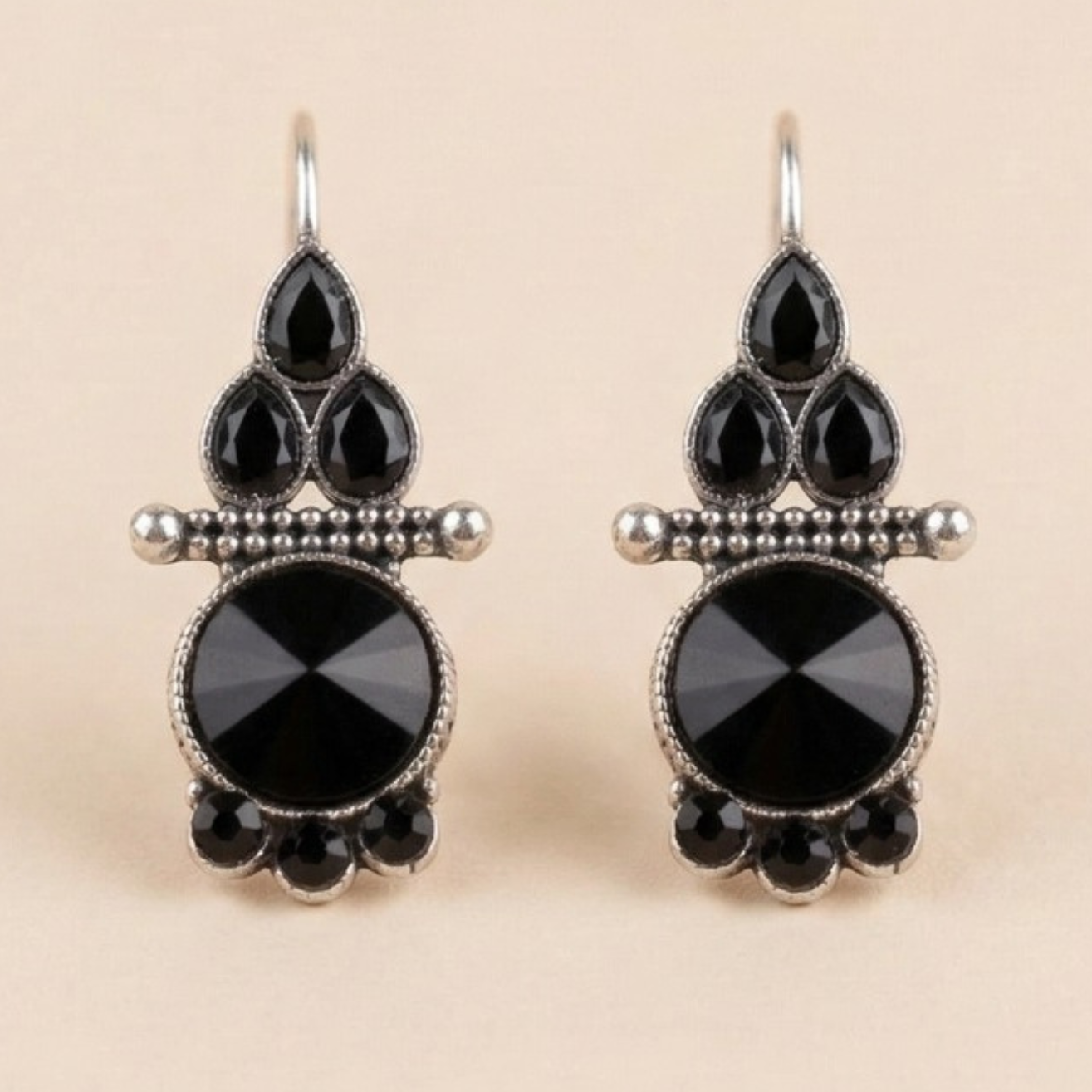 Black Empress Drop Oxidised Earrings