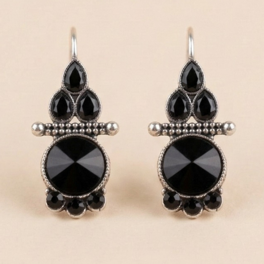 Black Empress Drop Oxidised Earrings