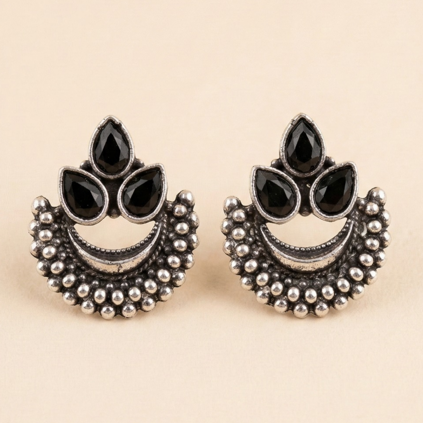 Moonstone Crown Oxidised Earrings