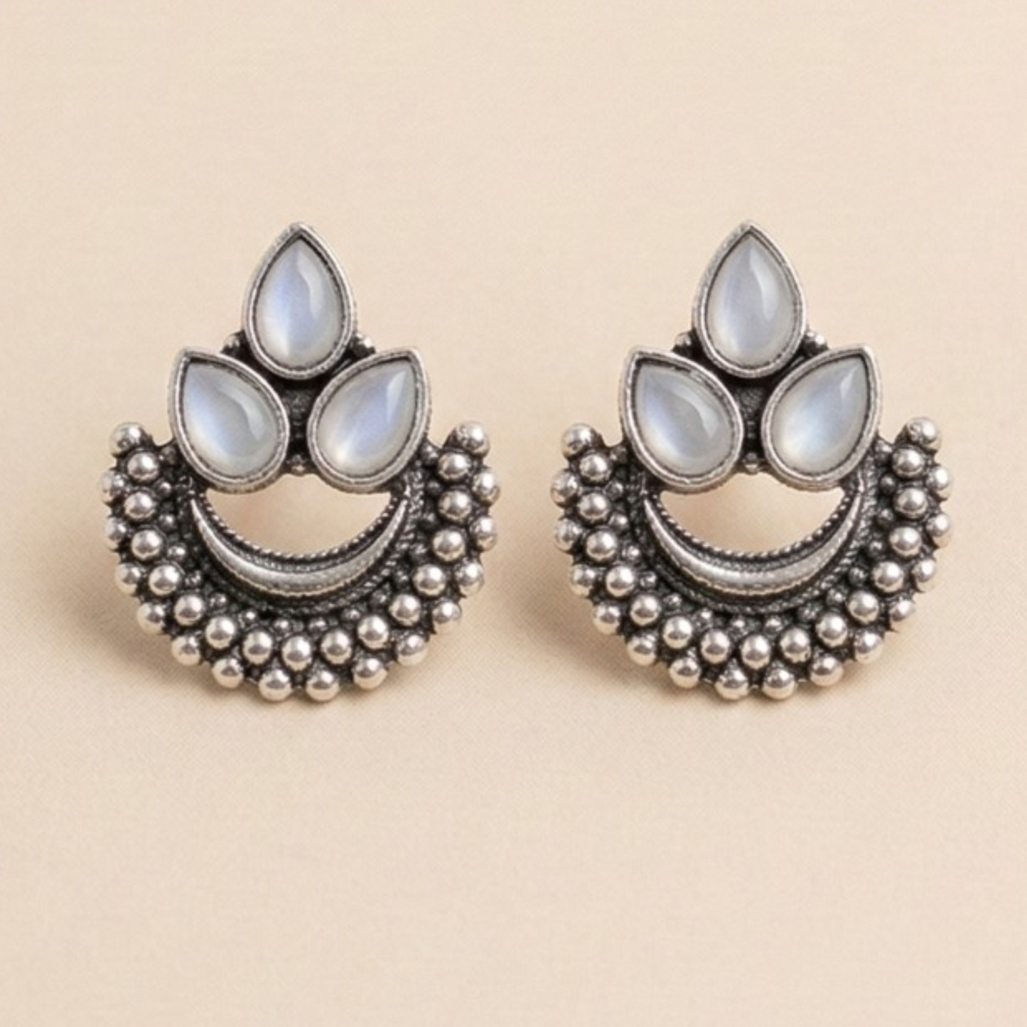 Moonstone Crown Oxidised Earrings