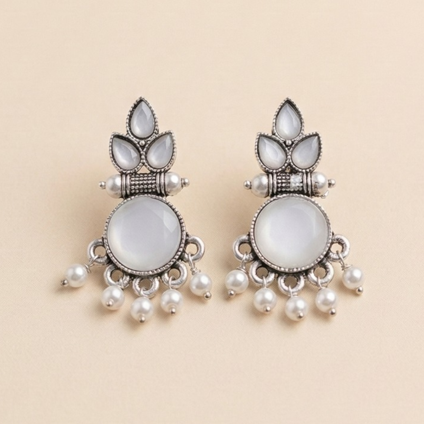 Turquoise Pearl Royale Oxidised Earrings