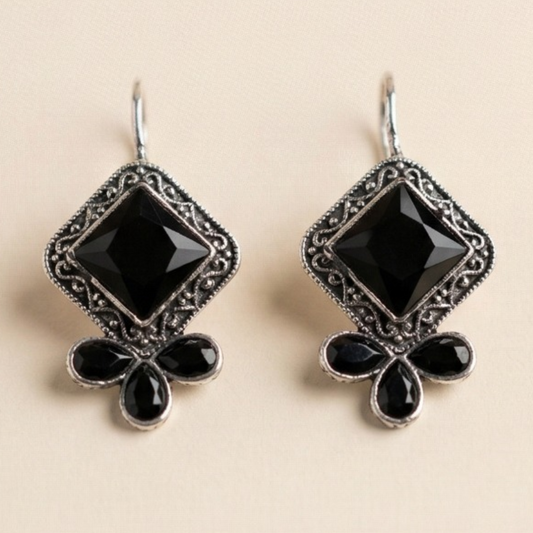 Noir Diamond Charm Oxidised Earrings